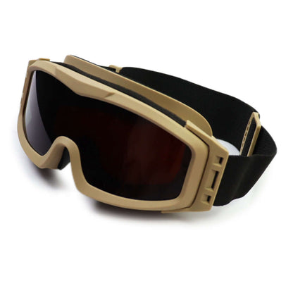 Laser Protective Goggles in tan frame with adjustable strap for military and police use.