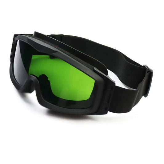 Laser Protection Goggles - Military Tactical Ballistic 1-Lens Kit with green lenses and adjustable strap.