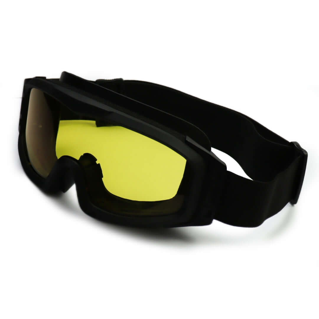 Military and Police Goggles designed for tactical night vision with yellow lenses and adjustable straps.