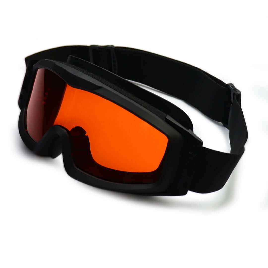 Laser Protection Goggles - Tactical Ballistic 1-Lens Kit with orange lenses and adjustable strap for enhanced eye safety.