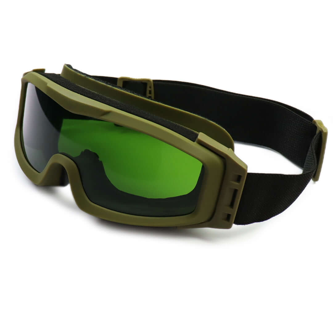 Laser Protection Goggles with military tactical green frame and 1-lens design for elite-level safety.