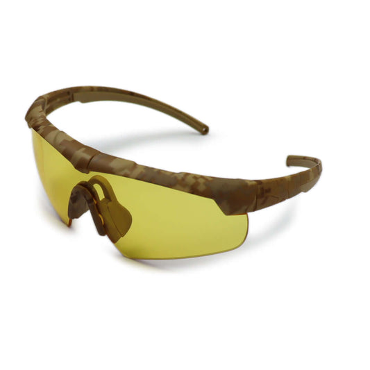 Tactical Glasses with camouflage frame and yellow lenses for military and tactical professionals.